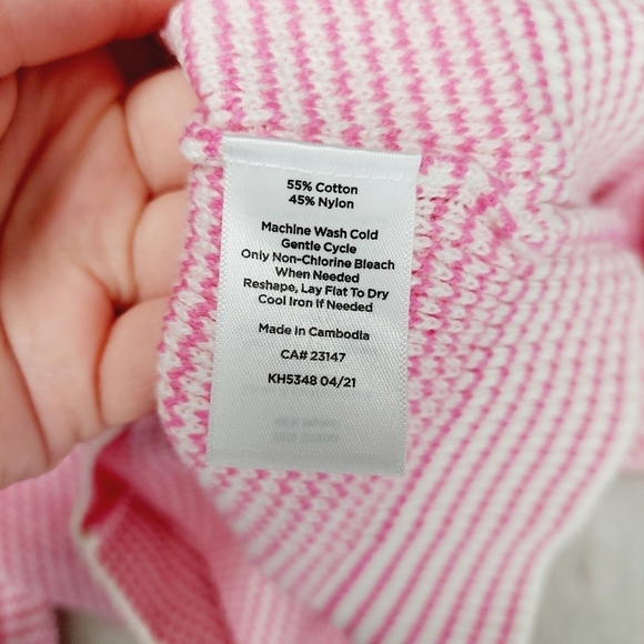 Talbots Pink & White Striped Long Sleeve Round Neck Pullover Sweater 3318 - Picture 6 of 7
